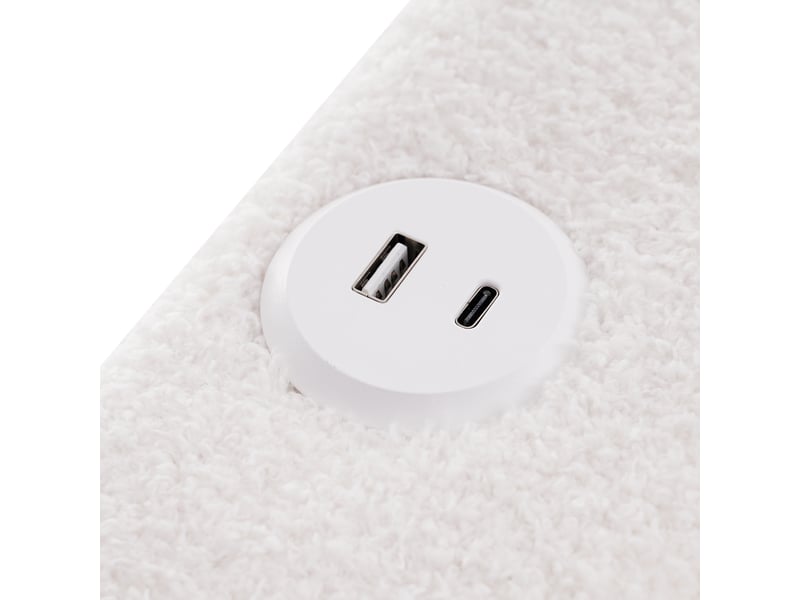  Lit coffre enfant 90x200 cm avec led, usb type-c et tiroirs, tissu, blanc, sans matelas  - Conforama E