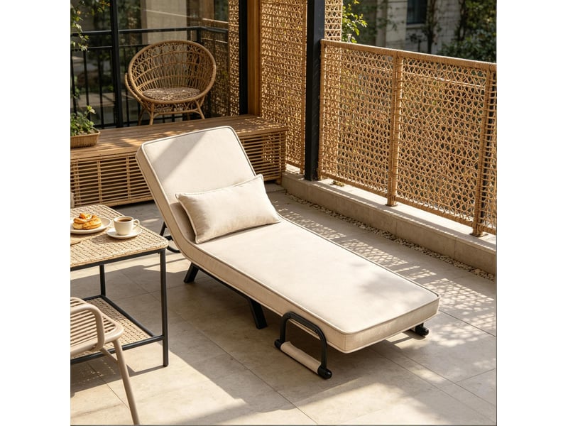 Fauteuil convertible 3 en 1 avec dossier réglable à 5 positions et coussin amovible en lin, métal et mousse beige - Conforama E