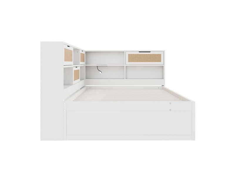  Canapé-lit en bois massif 140x200 cm avec lit gigogne, lit enfant avec port de recharge, blanc, lit double  - Conforama A