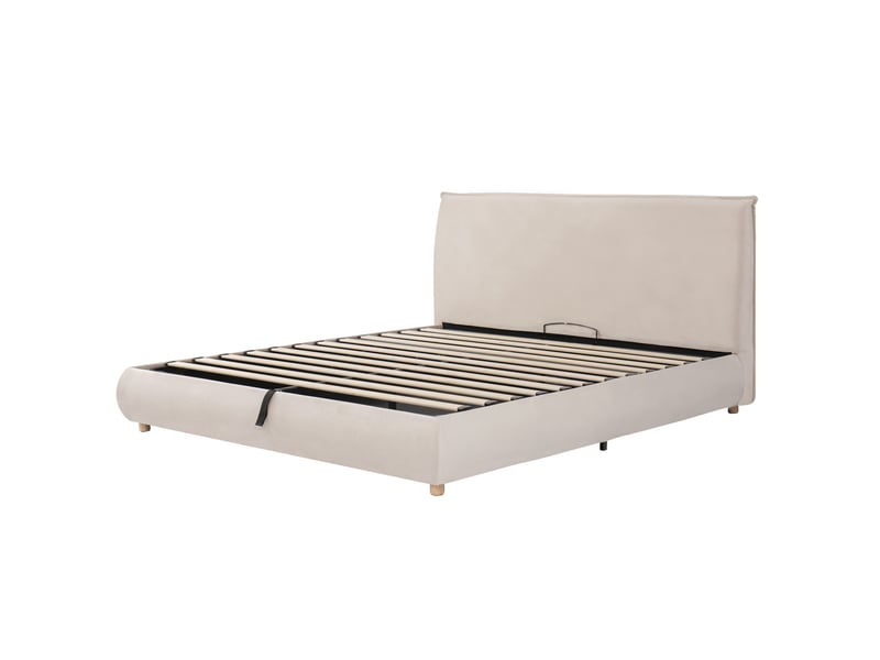  Lit coffre 160x200 cm, lit double en velours crème avec sommier, sans matelas  - Conforama R