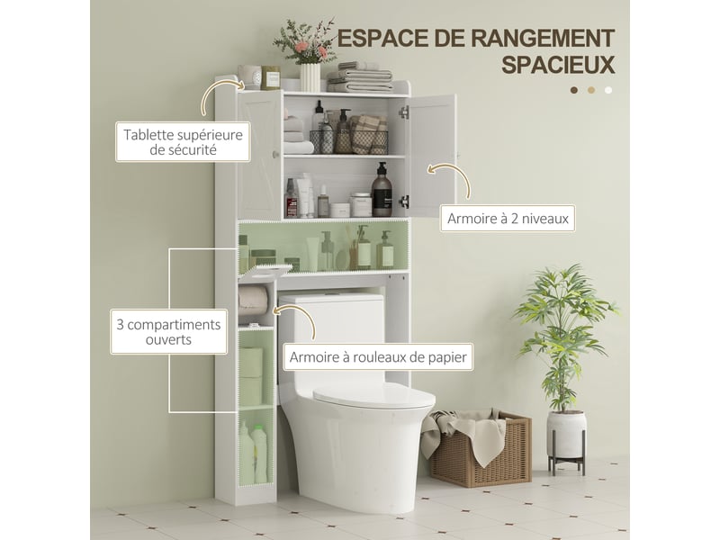 Meuble wc dessus de toilette avec placard et porte-papier blanc 81,5 x 19,6 x 172 cm  - Conforama D