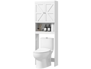 Armoire de rangement dessus des toilettes, meuble de salle de bain placard 2 portes étagère 58,5l x 23l x 170h cm blanc