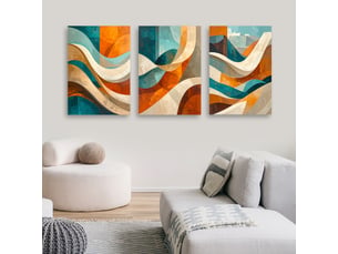 Set de tableaux sur toile, abstraction colorée : vagues et formes 3 x 70x100
