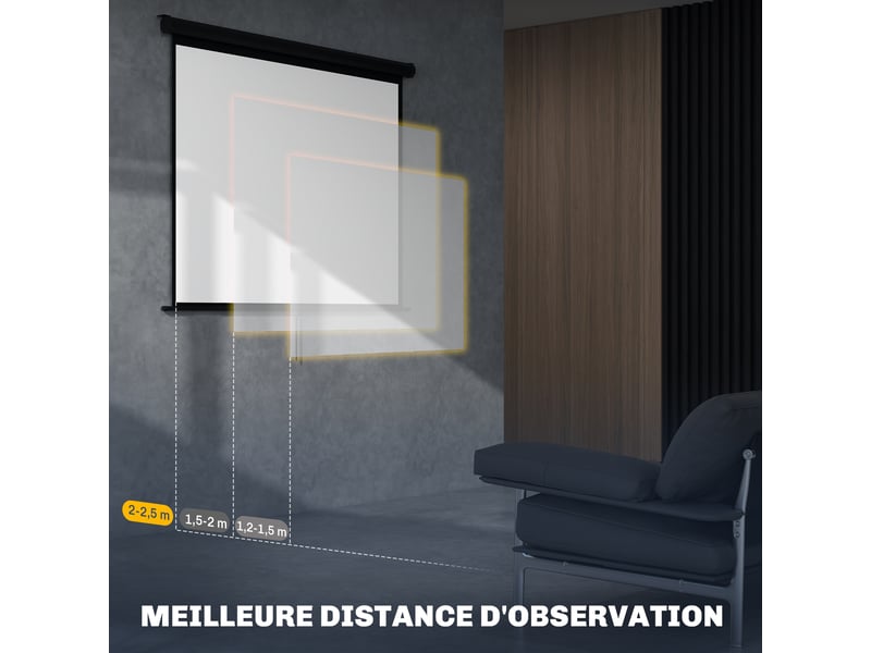  Écran de projection de 84 pouces, écran vidéoprojecteur, 4:3 4k hd, fixation mur ou plafond, noir, 181l x 8p x 138h cm  - Conforama R