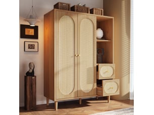 Armoire 2 porte(s) battante 2 tiroir(s) <strong>MAISENTIEL</strong> <strong></strong> coloris bois clair largeur 120 cm