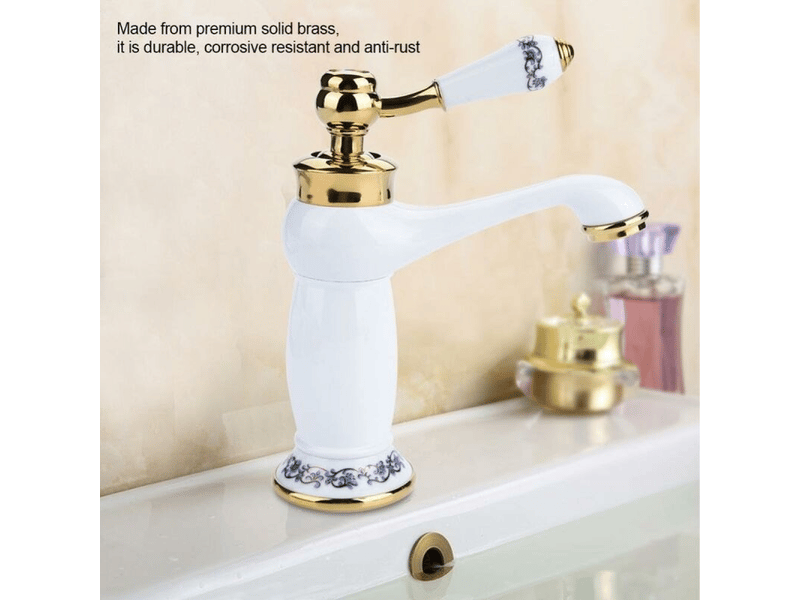  Robinet de salle de bain en céramique, laiton, porcelaine bleue et blanche, robinet chaudfroid (blanc)  - Conforama E