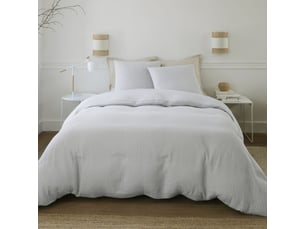 Parure housse de couette 260x240cm + 2 taies motif rayé gris et blanc 100% gaze de coton - alyana