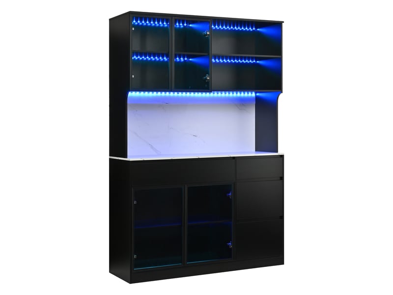  Vitrine buffet 120x40x180cm grand rangement multi-niveaux mdf noir blanc surface marbre optique élégante design contemporain  - Conforama D