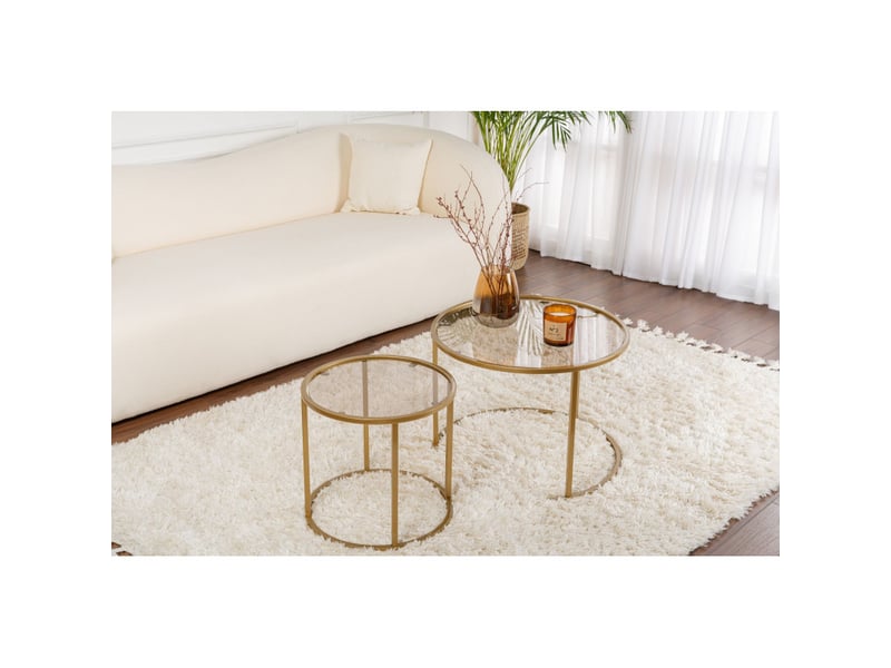 Tables basses gigognes en verre trempé et métal doré et bronze ø60 et ø42 cm lot de 2  - Conforama D