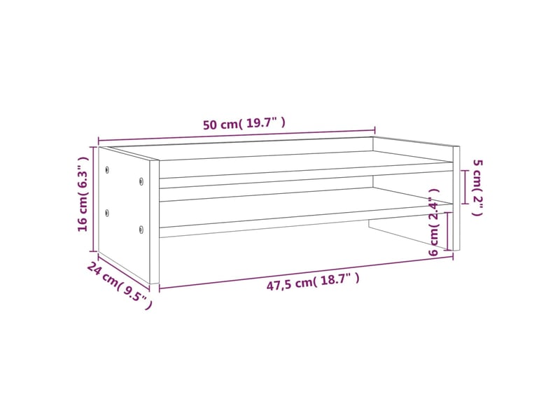  Support de moniteur 50 x 24 x 16 cm bois de pin solide blanc 02_0004422  - Conforama D