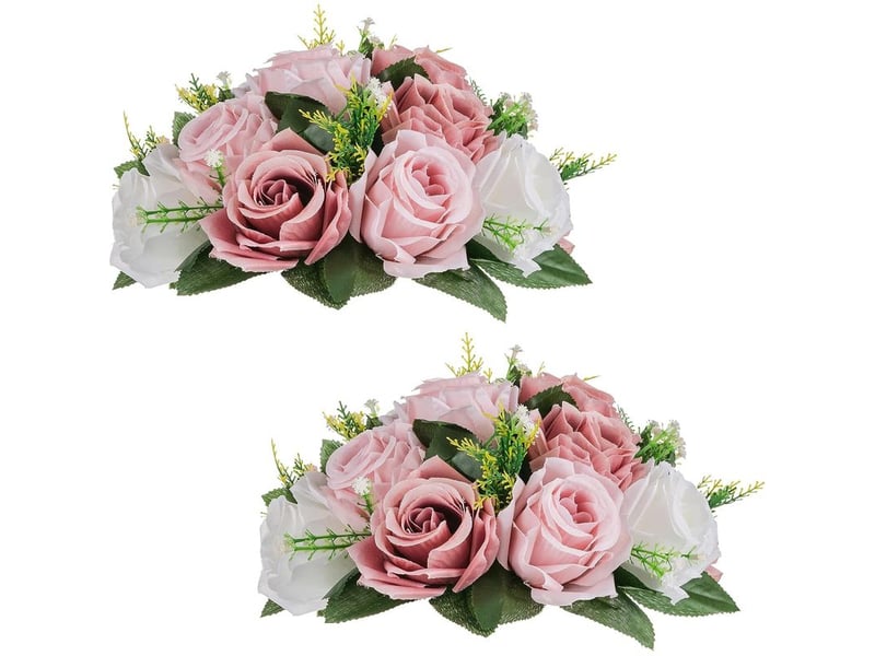  Centres de table de fleurs artificielles - 2 pièces rose poussiéreux boules fausses fleurs 24cm diamètre - arrangement fausses roses soie pour décorations centre de table fête mariage  - Conforama A