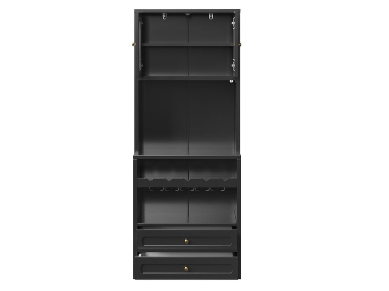  Buffet haut avec portes en verre, led, porte-bouteilles, noir, 140 x 40 x 180 cm  - Conforama B