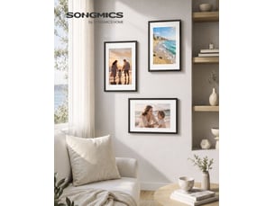 Cadres photo, lot de 3, en pvc, décoration murale, 42 x 32 x 1,5 cm, noir