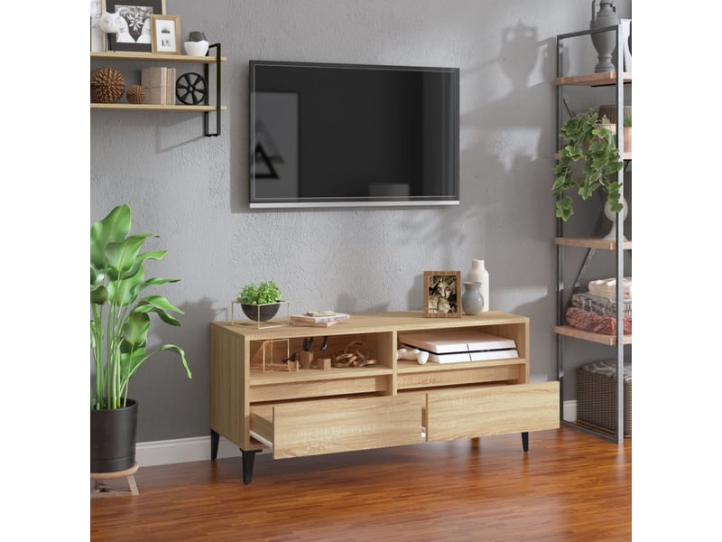  Meuble tv - banc tv - meuble de rangement chêne sonoma 100x34,5x44,5 cm bois d'ingénierie  - Conforama C