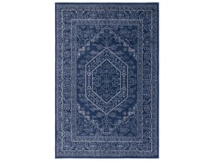 Tapis médaillon en polypropylène bleublanc, 76 x 183 cm