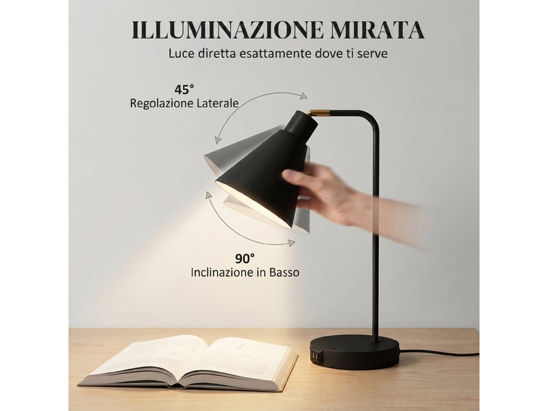  Lot de 2 lampes de table modernes en acier avec ports usb, douille e27, noires  - Conforama E