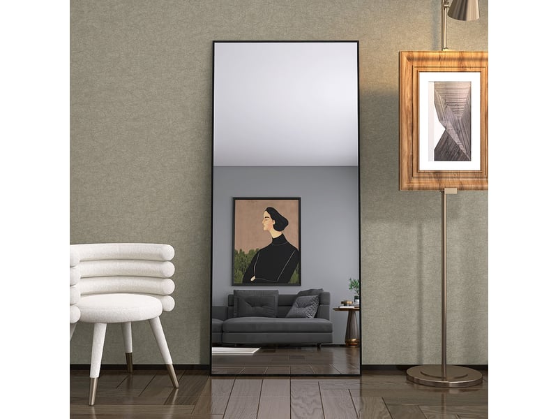 Miroir sur pied - 180 x 80 cm - noir - miroir plein pied rectangulaire extra-large en verre trempé, cadre en alliage d'aluminium - Conforama D