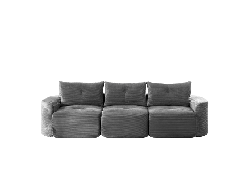  Canapé modulable 3 places 279x100x84 cm en velours côtelé gris anthracite  - Conforama A
