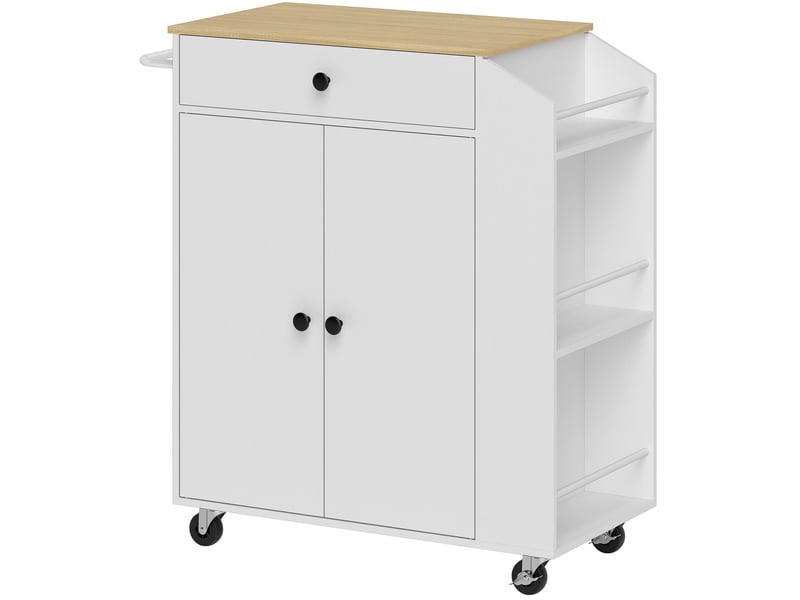  Desserte de cuisine 82x38x86,5 cm sur roulettes avec plan de travail, tiroir et placard panneau de particules blanc  - Conforama A