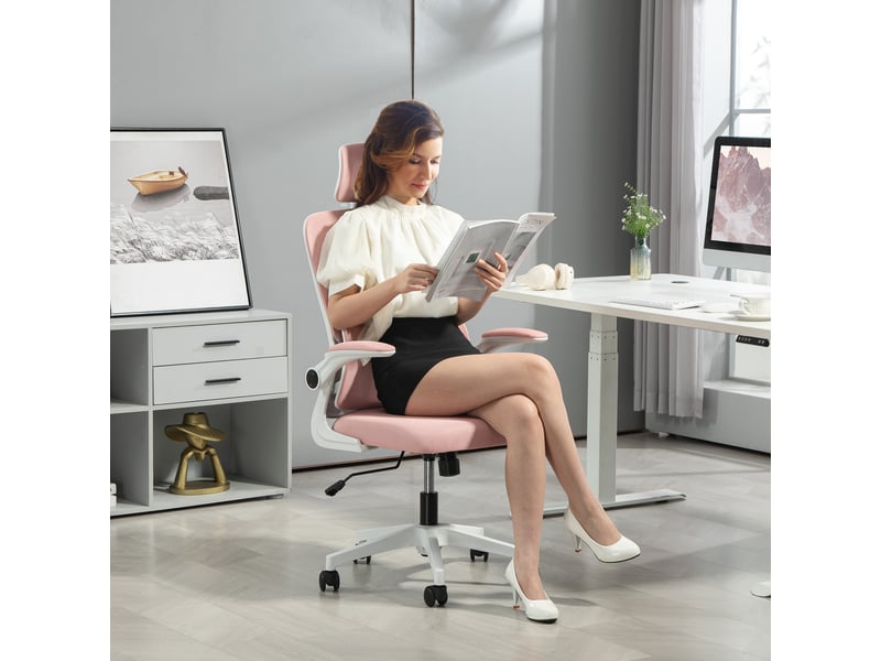  Fauteuil de bureau réglable et inclinable avec appui-tête amovible, tissu mesh, 60 x 59 x 114-122 cm, rose  - Conforama C