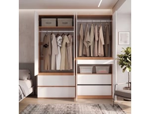 Armoire 6 portes modenvie 180 x 50 x 200 cm avec 2 tringles et 5 tiroirs, blanc et chêne artisan