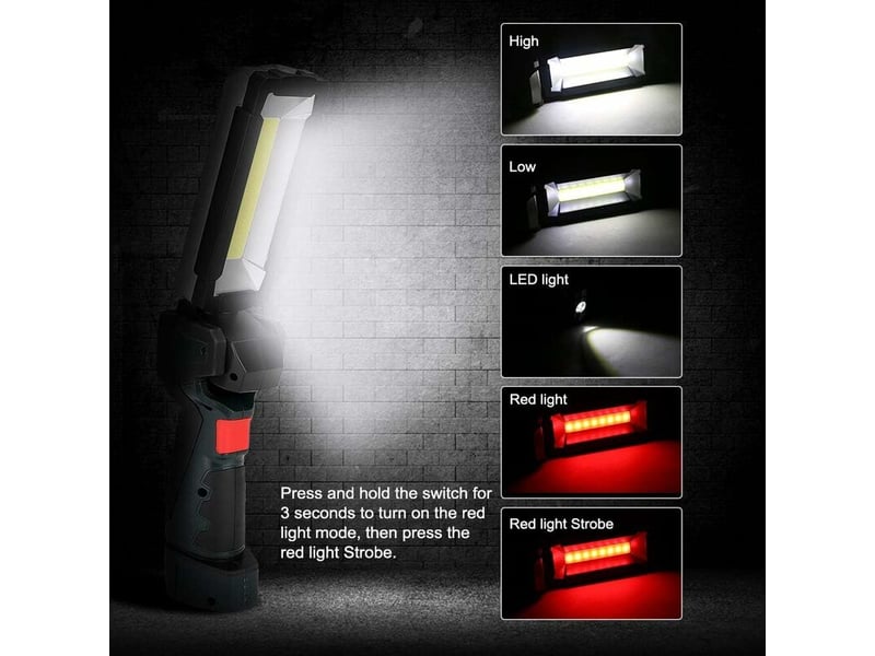  Lampe de travail cob de poche led, lampe portative d'inspection rechargeable par usb avec base magnétique  - Conforama C