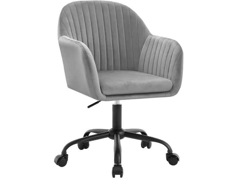  Chaise de bureau en velours, gris clair, fauteuil pivotant ergonomique, siège rembourré  - Conforama A