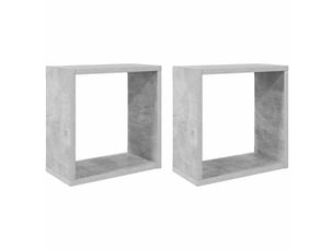 Lot de 2 étagères cube murales, armoires de rangement gris béton 30x15x30 cm cf42736