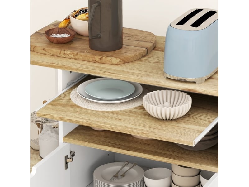  Desserte de cuisine 80 x 40 x 82 cm blanc et bois, 4 roulettes avec freins et rangements modulables  - Conforama E