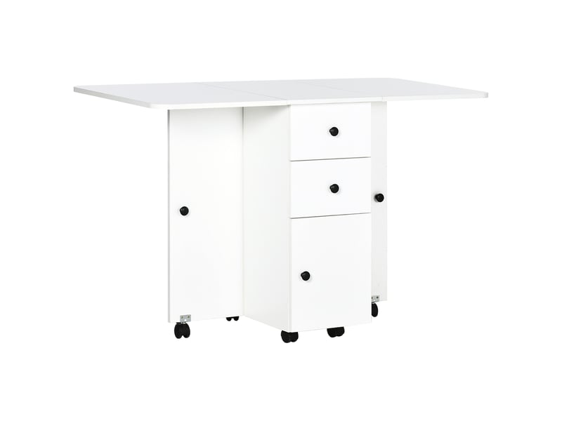  Table pliante à roulettes avec abattants, table d'appoint multifonctionnelle avec rangement, 120 x 60 x 76,5 cm, blanche  - Conforama B