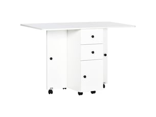 Table pliante à roulettes avec abattants, table d'appoint multifonctionnelle avec rangement, 120 x 60 x 76,5 cm, blanche
