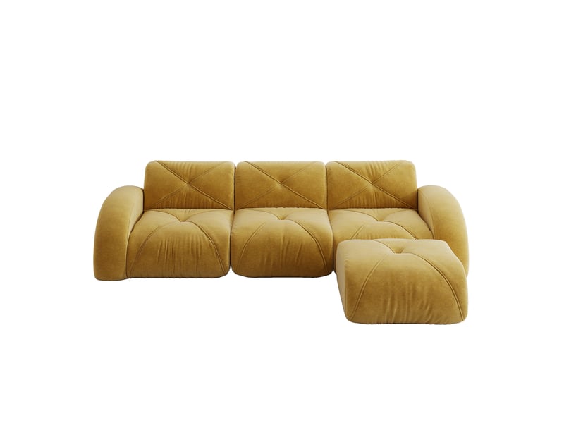  Canapé d’angle modulaire 3 places en chenille jaune avec repose-pieds  - Conforama A