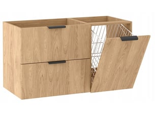 Meuble sous vasque suspendu avec panier à linge luna effet chêne hikora 100 cm
