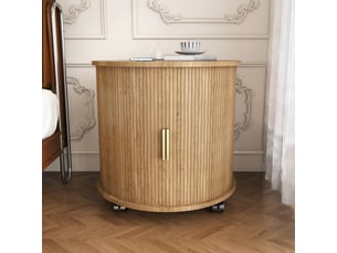 Table de chevet cylindrique - station de charge intégrée (prise + 2 usb) - porte coulissante silencieuse