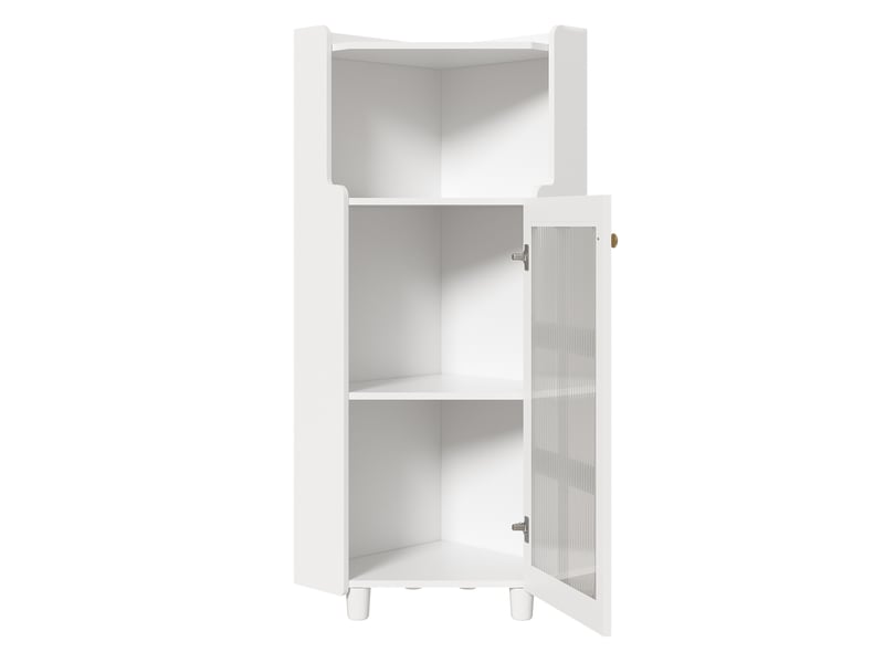  Vitrine d'angle avec 2 portes vitrées, niche ouverte, led pilotée par application, en mdf blanc, 63,5 × 124 cm  - Conforama A