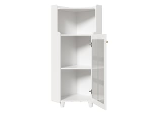 Vitrine d'angle avec 2 portes vitrées, niche ouverte, led pilotée par application, en mdf blanc, 63,5 × 124 cm