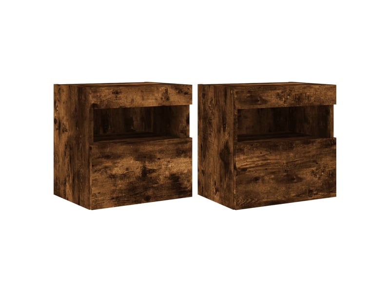  Lot de 2 meuble tv mural avec lumières led chêne fumé 40x30x40 cm  - Conforama A