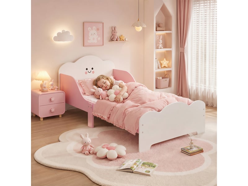  Lit montessori en bois pour enfants de 3 à 6 ans, 143 x 77 cm, rose  - Conforama D