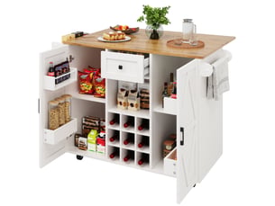 Desserte de cuisine blanche 137,5x40x95,6 cm avec plateau rabattable