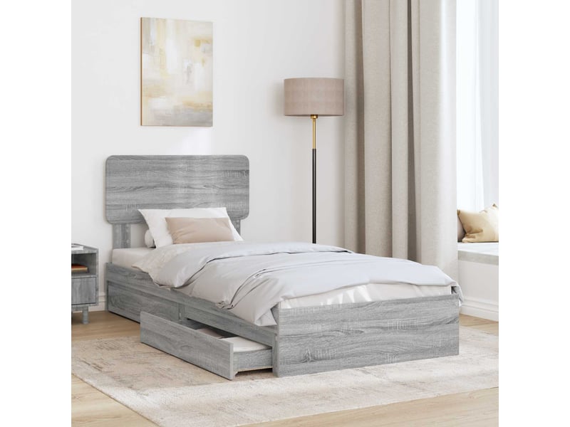 Lit simple- lit adulte - lit de rangement gris sonoma 100 x 200 cm bois d'ingénierie - Conforama B