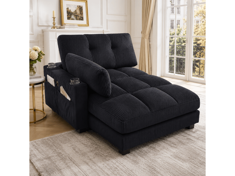  Fauteuil de salon, fauteuil confortable — avec accoudoirs, noir, poches latérales, porte-gobelets  - Conforama C