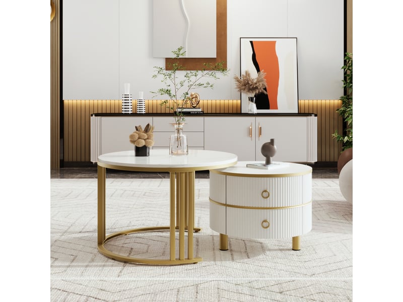  Table basse, 70x70x46 cm, effet marbre, 2-en-1, 2 tiroirs, style luxueux, design moderne et fonctionnel pour salon  - Conforama B