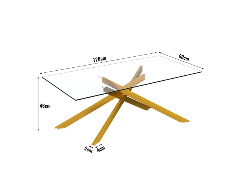  Table basse rectangulaire 120x60 cm en verre trempé et métal doré, hauteur 46 cm  - Conforama C