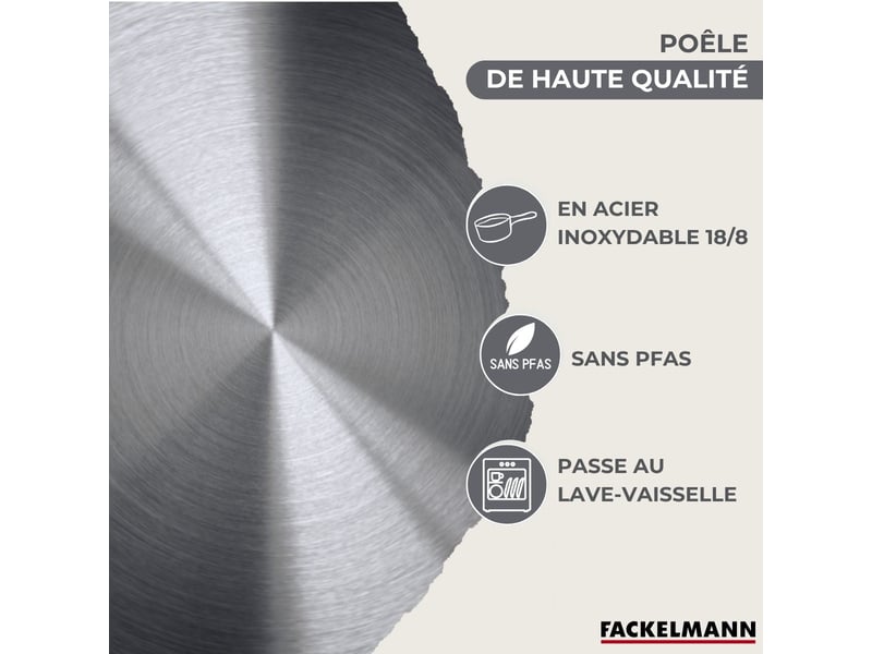 Set de 1 poêle 24 cm en inox et couvercle, 3 faitouts inox 16, 20 et 24 cm fackelmann geneva 9355050B - Conforama D