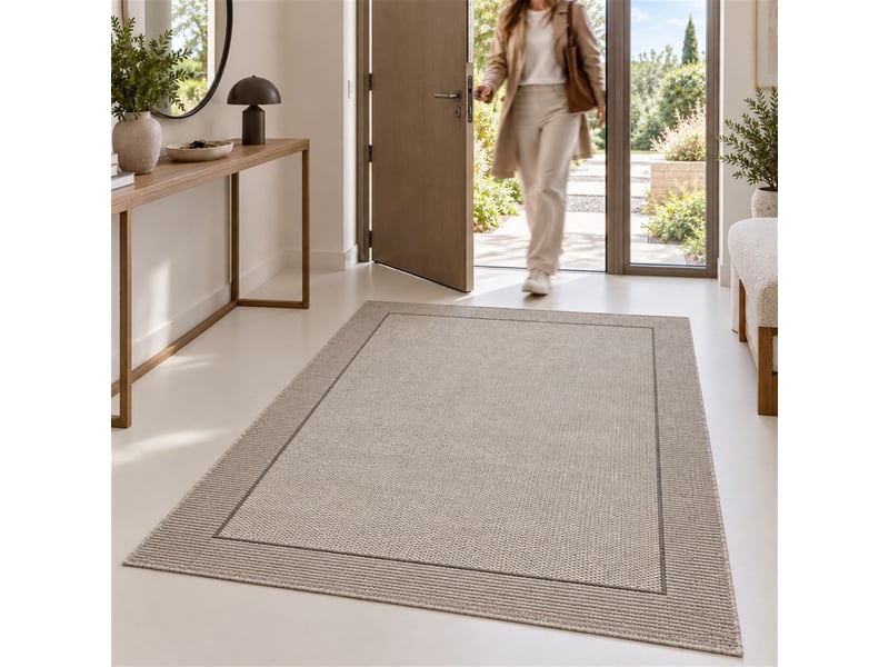 The white stone tapis extérieur avec bordure 160x230 cm gris | pour intérieur et extérieur, résistant aux uv et à l'eau, lavable | tapis en polypropylène tissé à plat effet sisal  - Conforama D