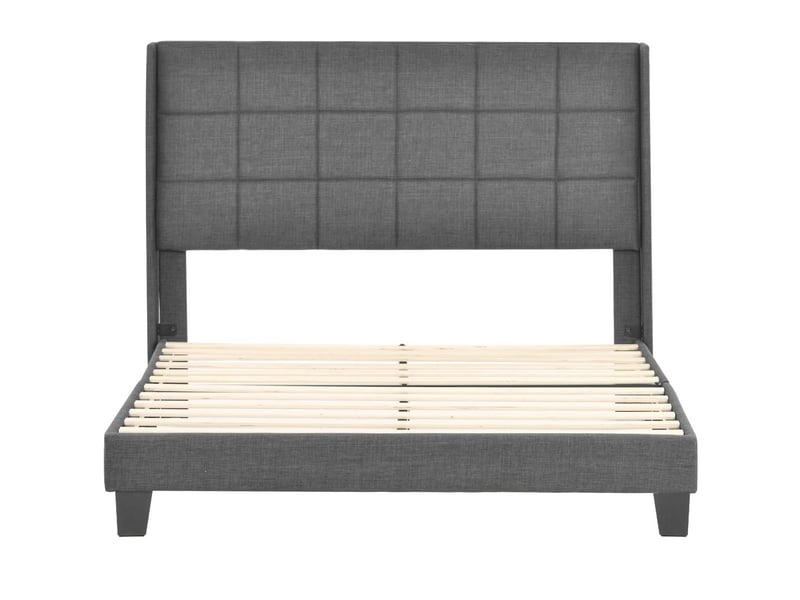  Lit adulte 140x200cm avec sa tête rembourrée, lit double avec sommier à lattes, moyennement ferme avec matelas à ressorts  - Conforama C