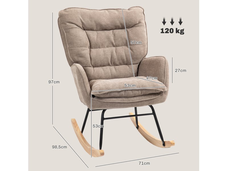  Fauteuil à bascule avec accoudoirs, assise rembourrée et dossier ergonomique en polyester chenille marron  - Conforama D