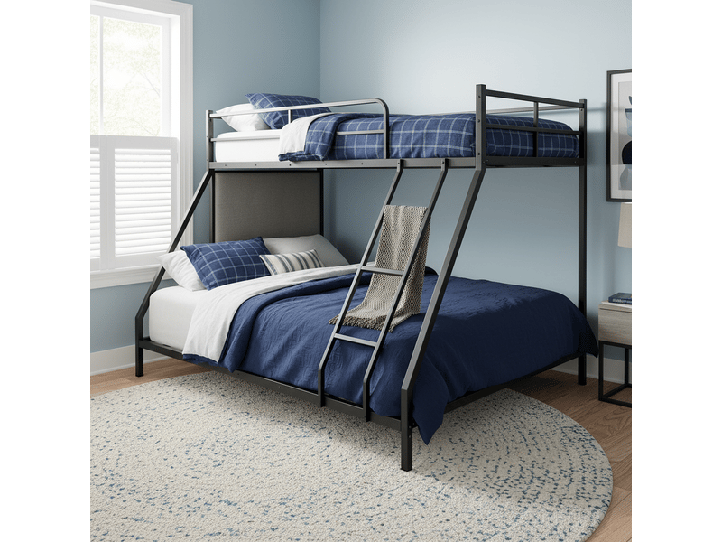 Lit superposé 200x140x137 cm – lit superposé avec couchages 80x190 et 130x190 cm échelle et barrière – métal – noir CozyNest - Conforama D