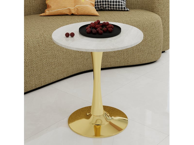  Table basse ronde moderne en marbre artificiel blanc et doré  - Conforama D