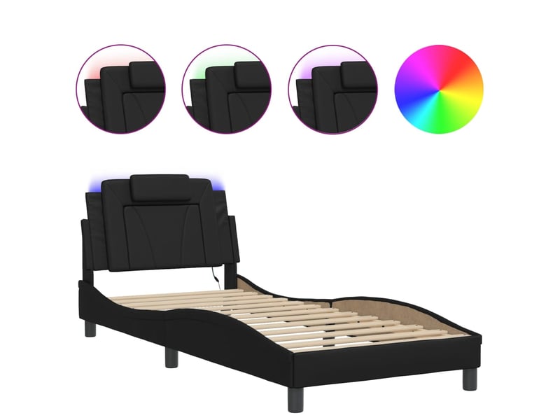 Lit simple- lit adulte - cadre de lit viana avec led sans matelas noir 90x200 cm - Conforama A